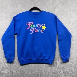 Addison Rae Womens Sweater Blue Fleece Long Sleeve Crew Neck Pouty Face Size L